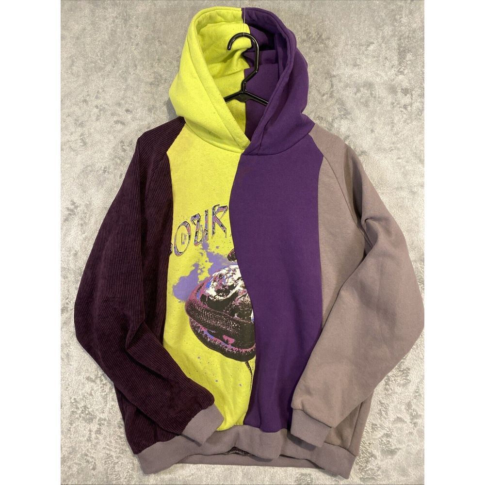 boohooMAN‎ Men's Spliced Color Graphic Hoodie Size M  Hip Hop Skater Baggy